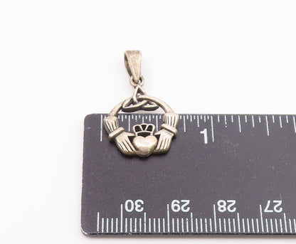925 Sterling Silver  Vintage Celtic Knot & Claddagh Pendant  PT21226