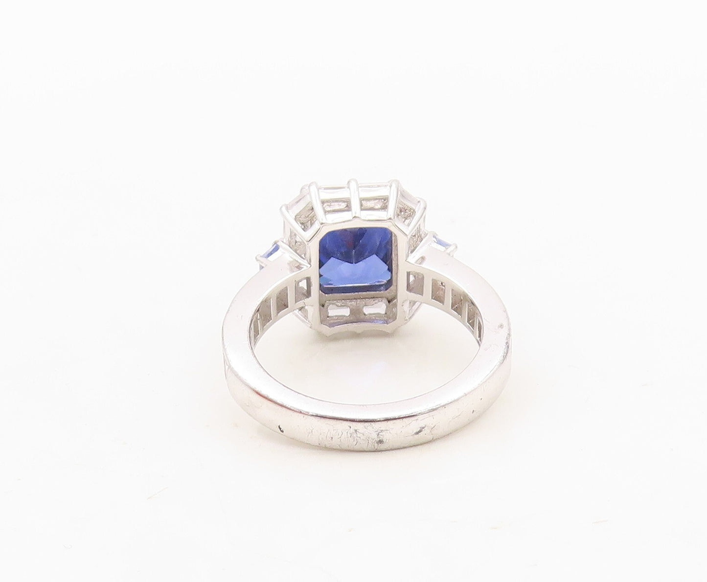 925 Sterling Silver Vintage Ring Rectangle Sapphire Halo CZ Frame  Sz 7  RG30347