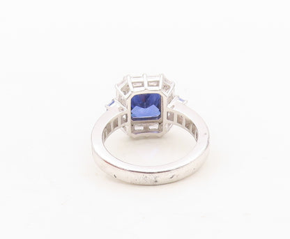 925 Sterling Silver Vintage Ring Rectangle Sapphire Halo CZ Frame  Sz 7  RG30347