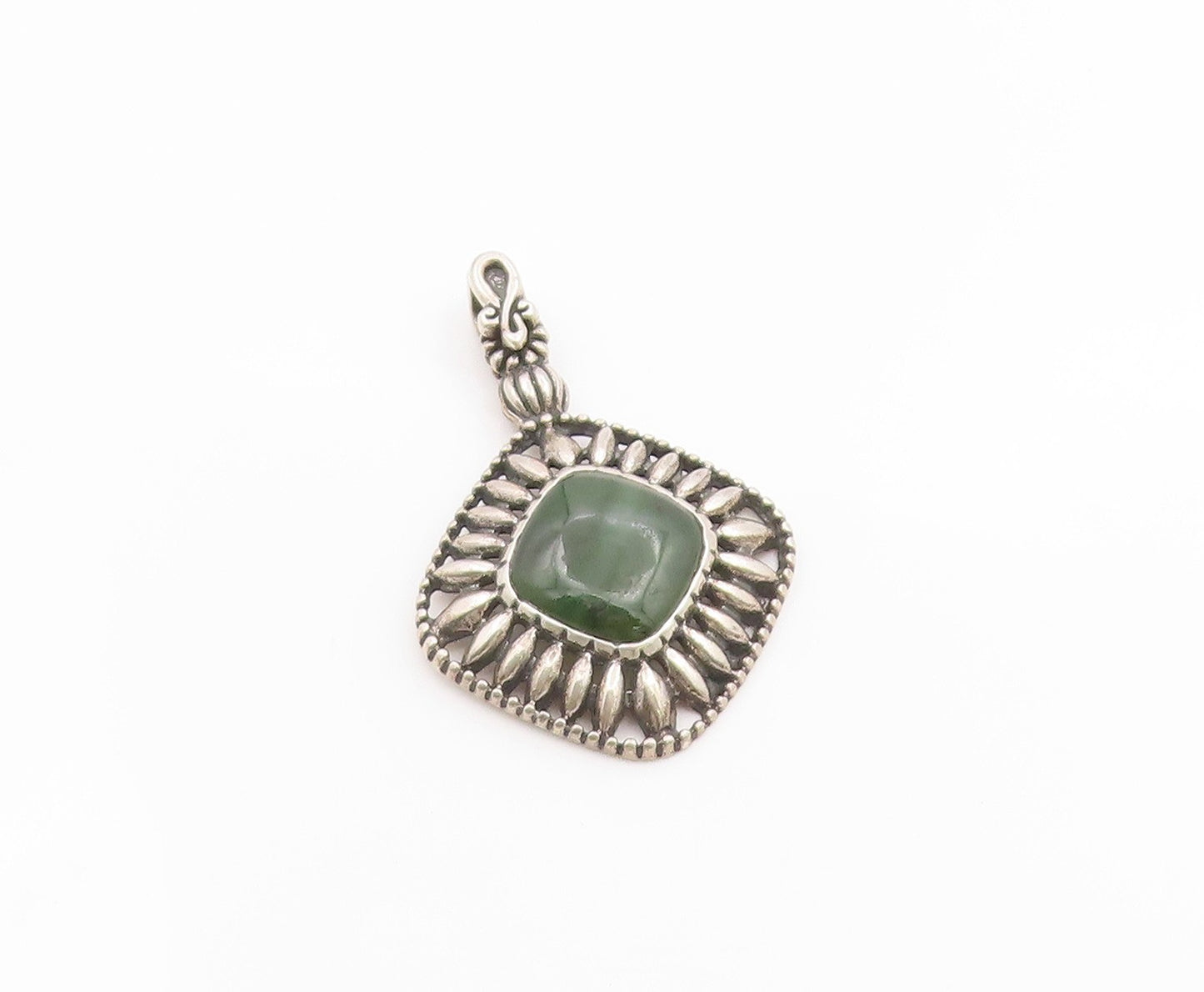 925 Sterling Silver Vintage Pendant CAROLYN POLLACK Jade Geometric Charm PT26258