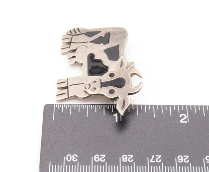 MEXICO 925 Silver  Vintage Enamel Cow With Moving Head Brooch Pin  BP10138