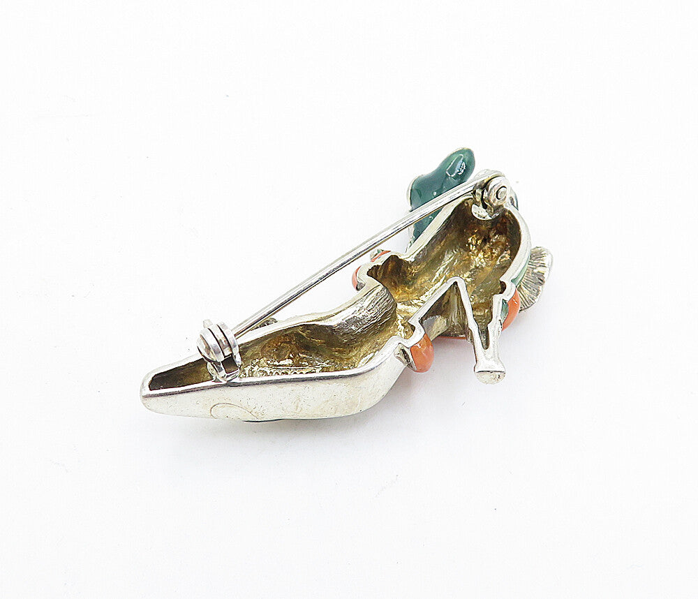 925 Sterling Silver  Vintage Enamel Vine Wrapped Shoe Motif Brooch Pin  BP2556