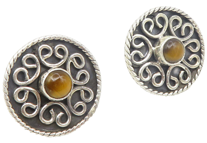 925 Sterling Silver  Vintage Tiger's Eye Pretzel Swirl Stud Earrings  EG5532