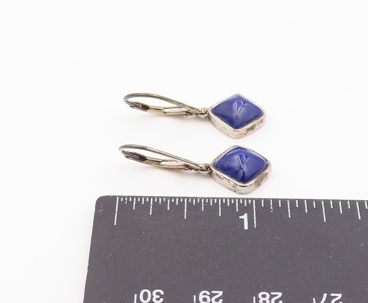 925 Sterling Silver Vintage Earrings Lapis Lazuli Geometric Leverback  EG14453