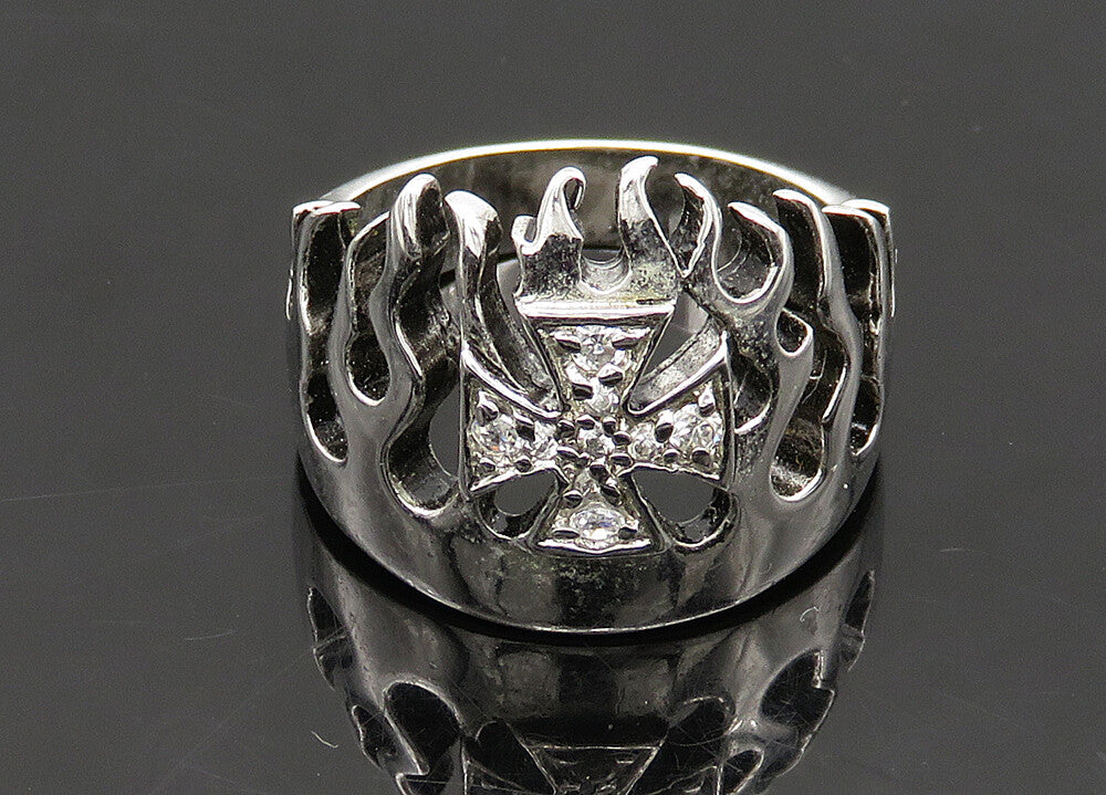 925 Sterling Silver  Vintage Topaz Fire Flames Cross Band Ring Sz 6  RG21001