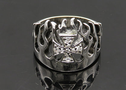 925 Sterling Silver  Vintage Topaz Fire Flames Cross Band Ring Sz 6  RG21001
