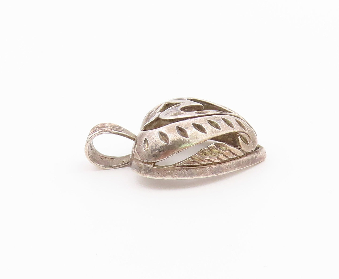 925 Sterling Silver  Vintage Diamond Cut Love Heart Dome Drop Pendant  PT17944