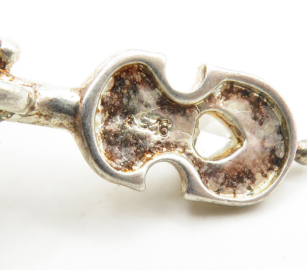 925 Silver  Vintage Cubic Zirconia Cello Instrument Motif Pendant  PT13116