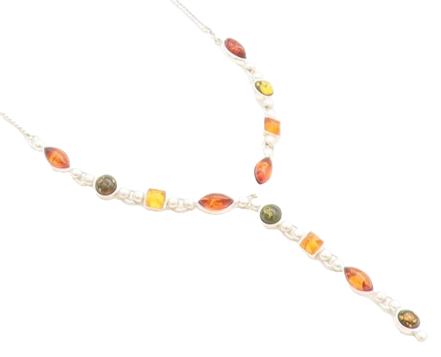 925 Sterling Silver  Multi Shape Amber Petite Curb Link Chain Necklace  NE1737