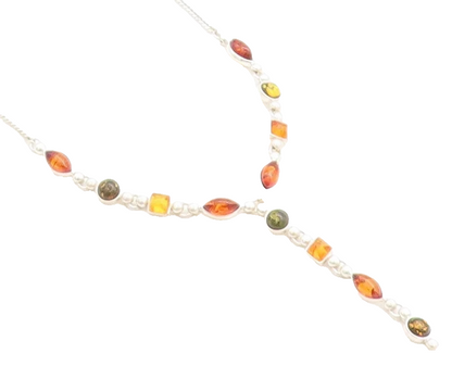 925 Sterling Silver  Multi Shape Amber Petite Curb Link Chain Necklace  NE1737