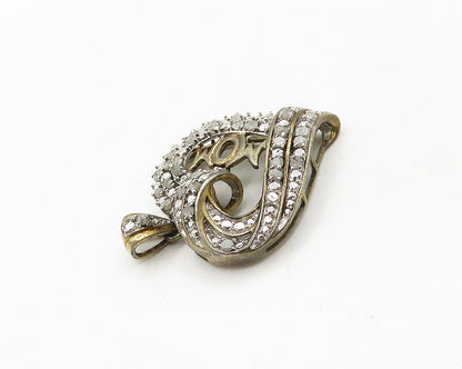 925 Sterling Silver  Vintage Genuine Diamonds Open Love Heart Pendant  PT15548