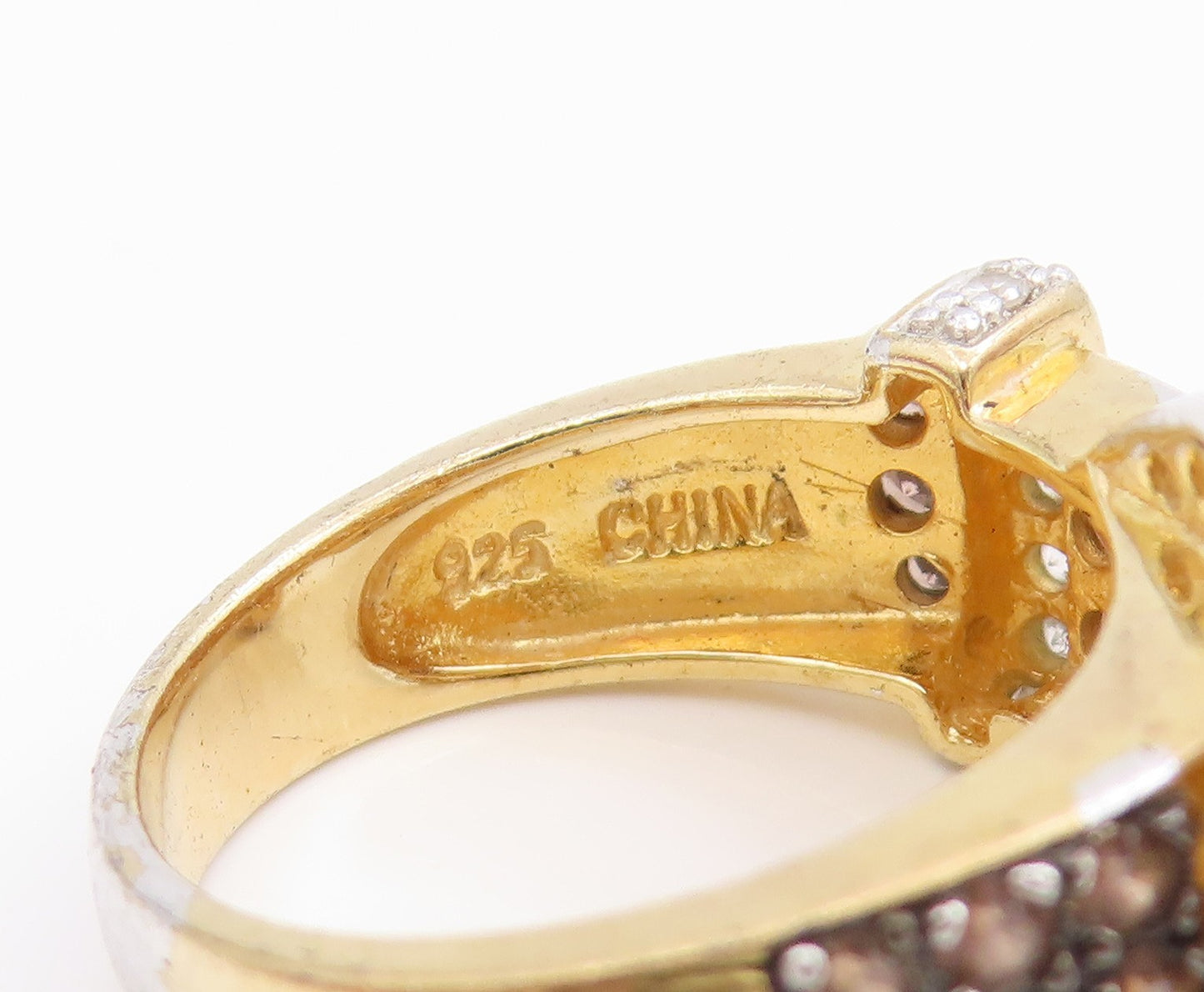 925 Sterling Silver Vintage Ring Gold Plated CZ Belt Buckle Design Sz 6 RG34650