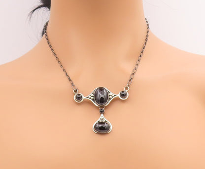 925 Sterling Silver Vintage Necklace DTR JAY KING Cabochon Onyx Chain  NE4751