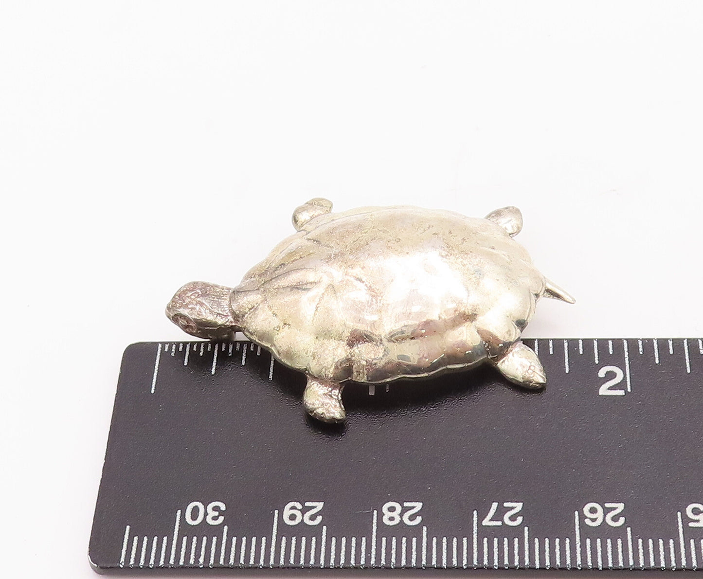 925 Sterling Silver Vintage Brooch Pin Minimalist Solid Carved Turtle   BP11107