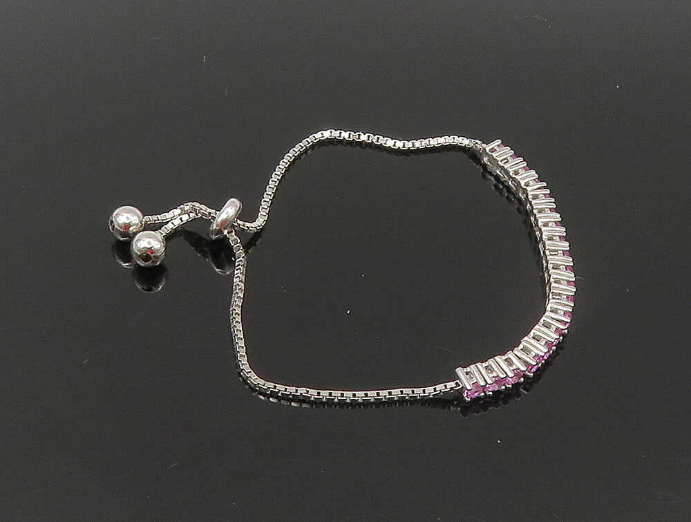 925 Silver  Pink Cubic Zirconia Adjustable Child Box Chain Bracelet  BT1105