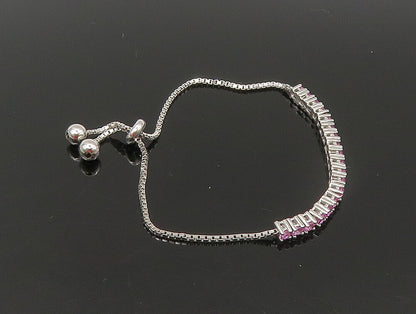 925 Silver  Pink Cubic Zirconia Adjustable Child Box Chain Bracelet  BT1105
