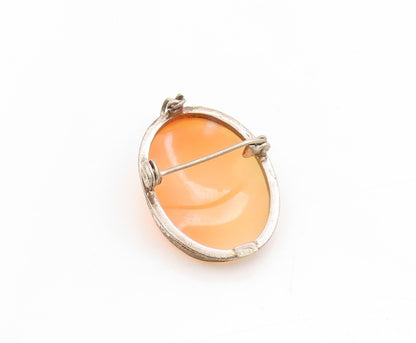 925 Sterling Silver Vintage Brooch Carved Lady Profile Cameo Charm Pin  BP11889