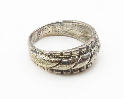 925 Sterling Silver  Vintage Shiny Slanted Etched Band Ring Sz 5.5  RG10229