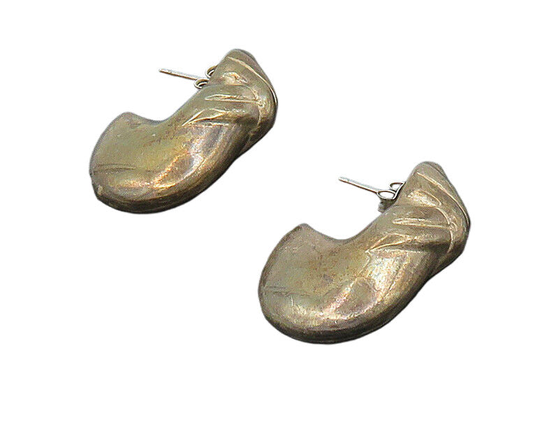 925 Sterling Silver  Vintage Dark Tone Hollow Curved Drop Earrings  EG9377