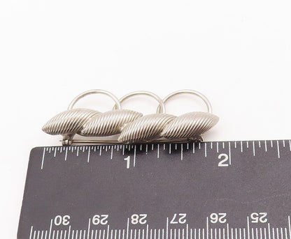 925 Sterling Silver Vintage Brooch Pin Designer Rings & Grooved Leaves  BP10885