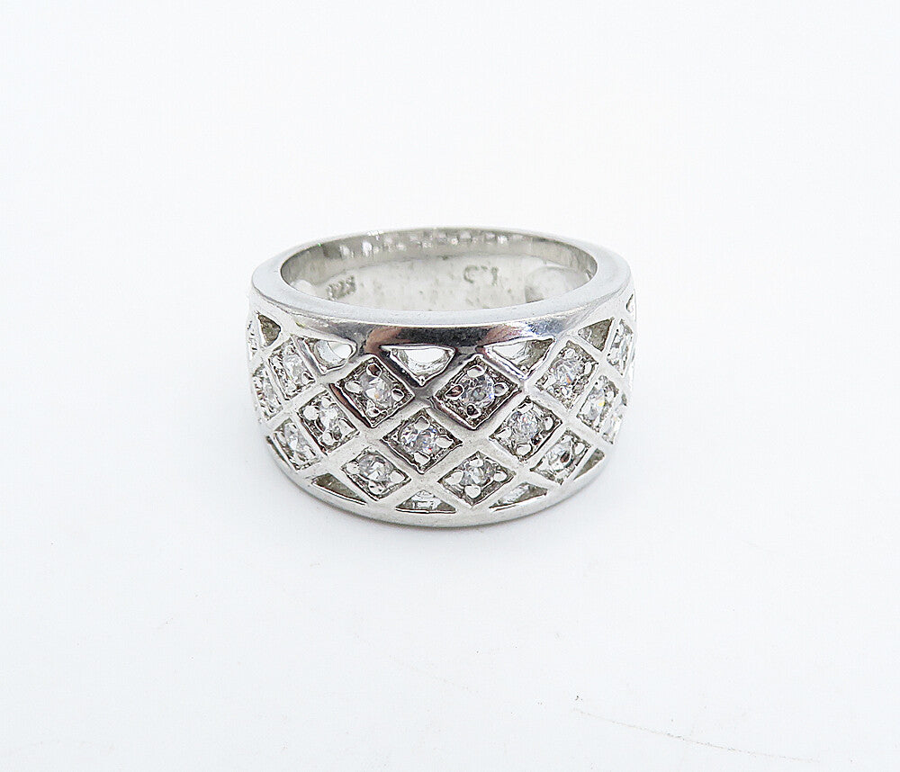 925 Sterling Silver  Petite Topaz Shiny Grid Design Band Ring Sz 5  RG4983