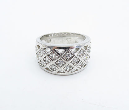 925 Sterling Silver  Petite Topaz Shiny Grid Design Band Ring Sz 5  RG4983