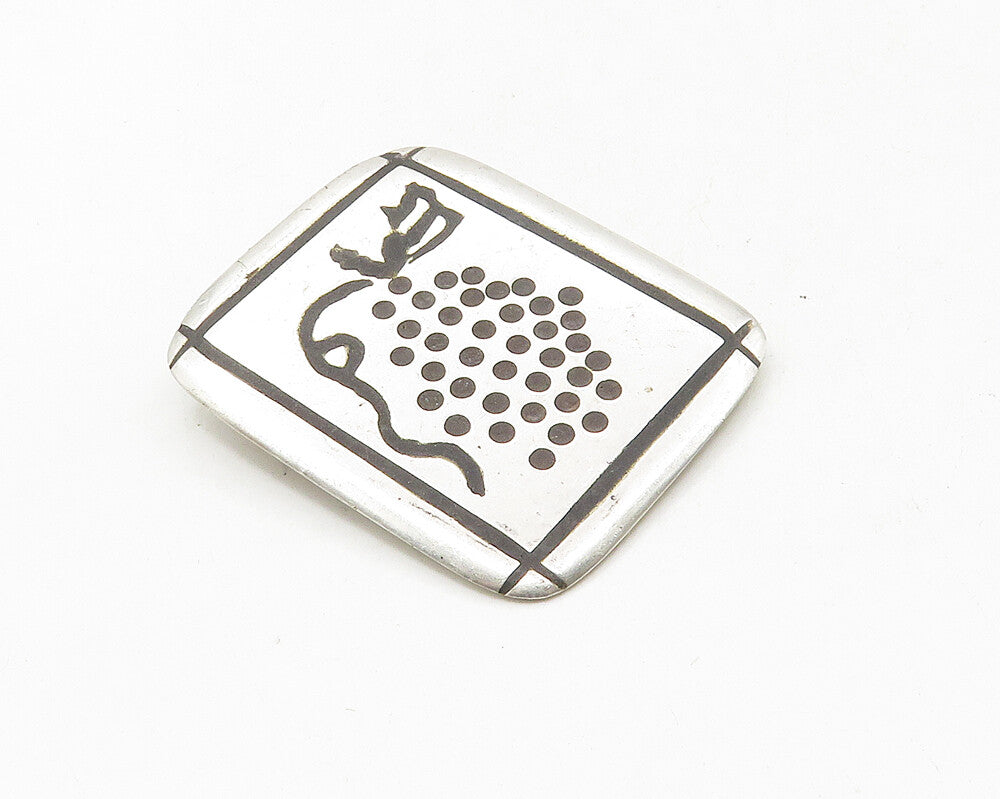 925 Sterling Silver  Vintage Oxidized Etched Design Square Brooch Pin  BP4060