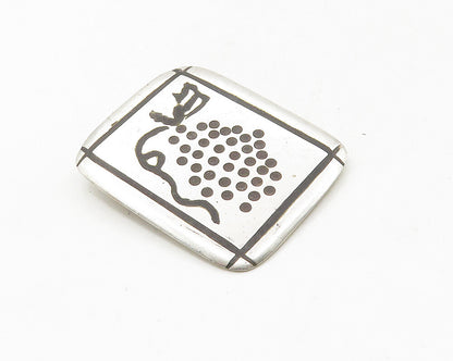 925 Sterling Silver  Vintage Oxidized Etched Design Square Brooch Pin  BP4060