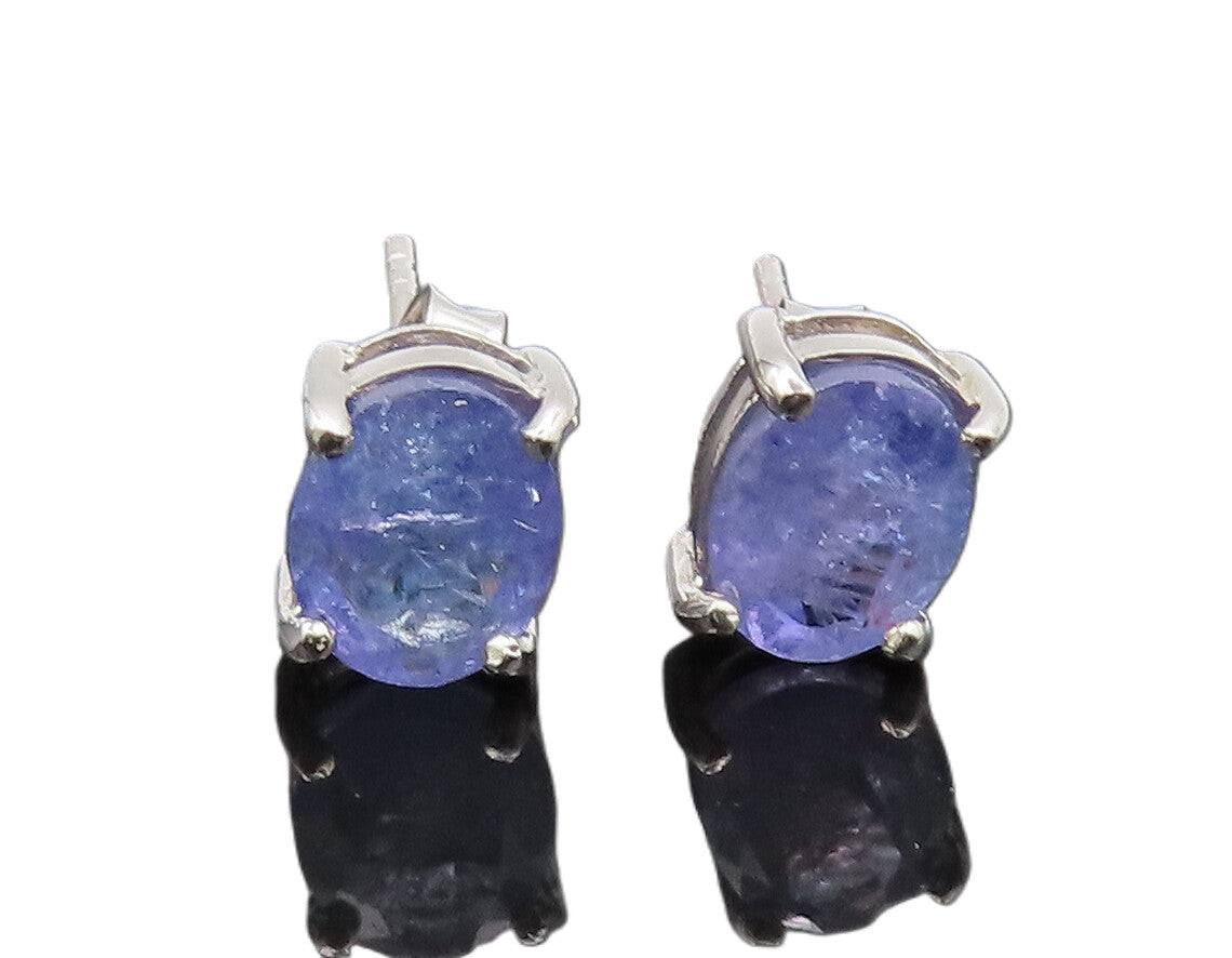 925 Sterling Silver Vintage Genuine Oval Tanzanite Stud Earrings  EG12712