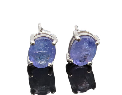 925 Sterling Silver Vintage Genuine Oval Tanzanite Stud Earrings  EG12712