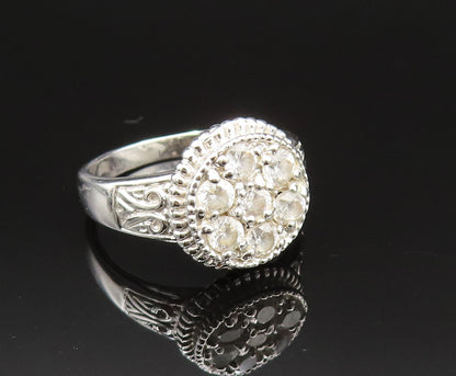 925 Silver  Vintage Rope Border Floral Cubic Zirconia Ring Sz 7  RG25562