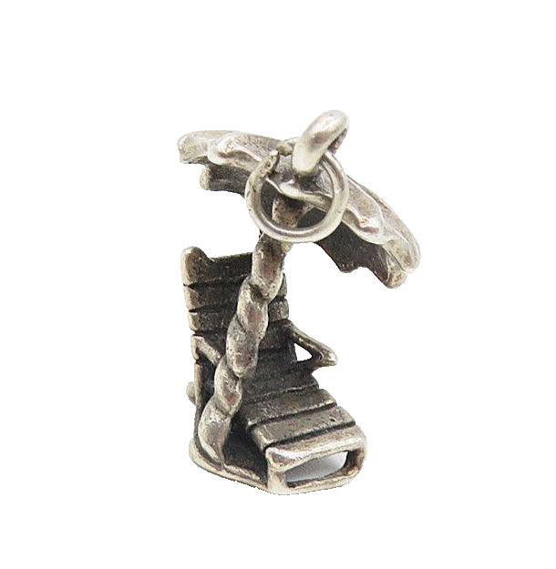 925 Sterling Silver  Vintage Dark Tone Beach Chair & Umbrella Pendant  PT6688