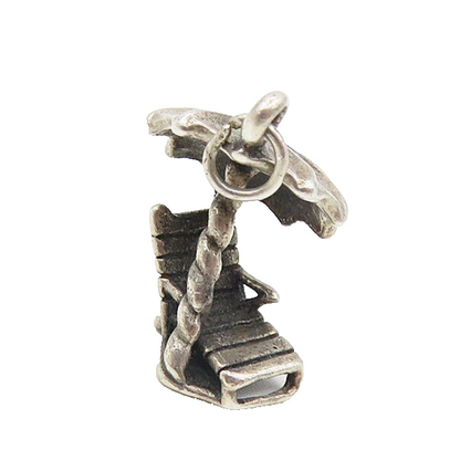 925 Sterling Silver  Vintage Dark Tone Beach Chair & Umbrella Pendant  PT6688