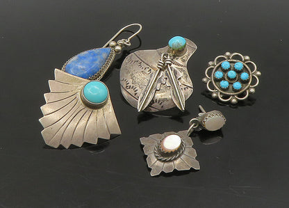 ZUNI NAVAJO 925 Sterling Silver Vintage Multi Stone Lot Single Earrings EG11261
