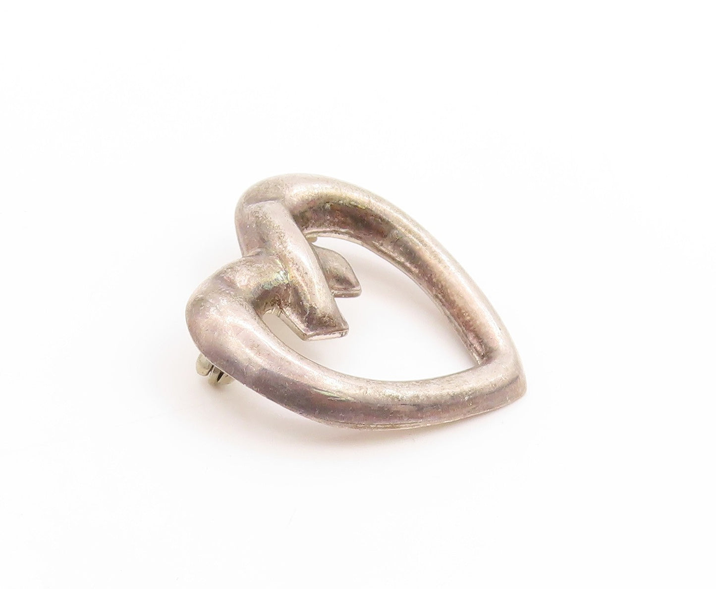 925 Sterling Silver Vintage Brooch MEXICO Intertwined Love Heart Outline BP11915