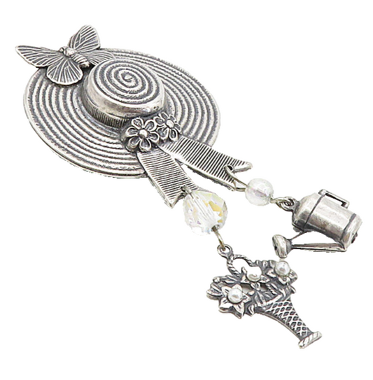 925 Silver  Vintage Rainbow Quartz & Petite Pearls Hat Brooch Pin  BP3226