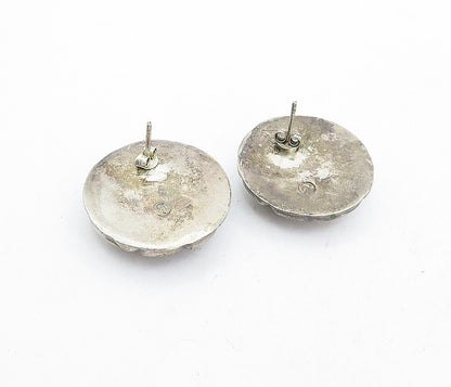 925 Sterling Silver  Vintage Dark Tone Grid Etched Dome Drop Earrings  EG2350