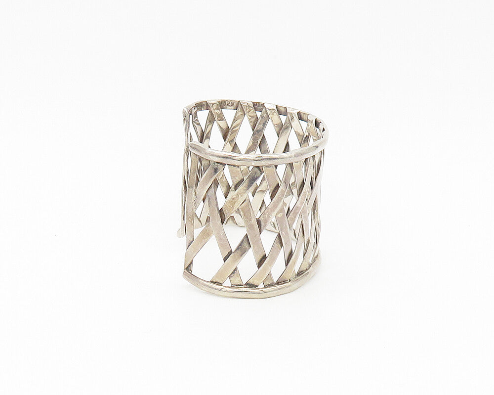 MEXICO 925 Sterling Silver  Vintage Shiny Open Weaved Cuff Bracelet  BT7137