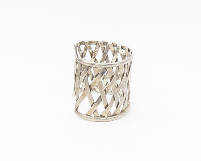 MEXICO 925 Sterling Silver  Vintage Shiny Open Weaved Cuff Bracelet  BT7137