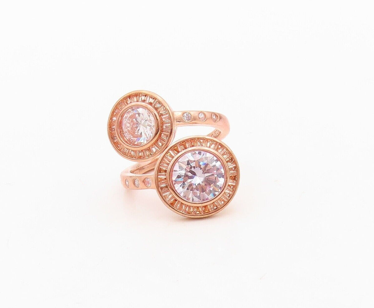 925 Sterling Silver Vintage Ring Rose Gold Plated Topaz Bypass  Sz 7  RG30073