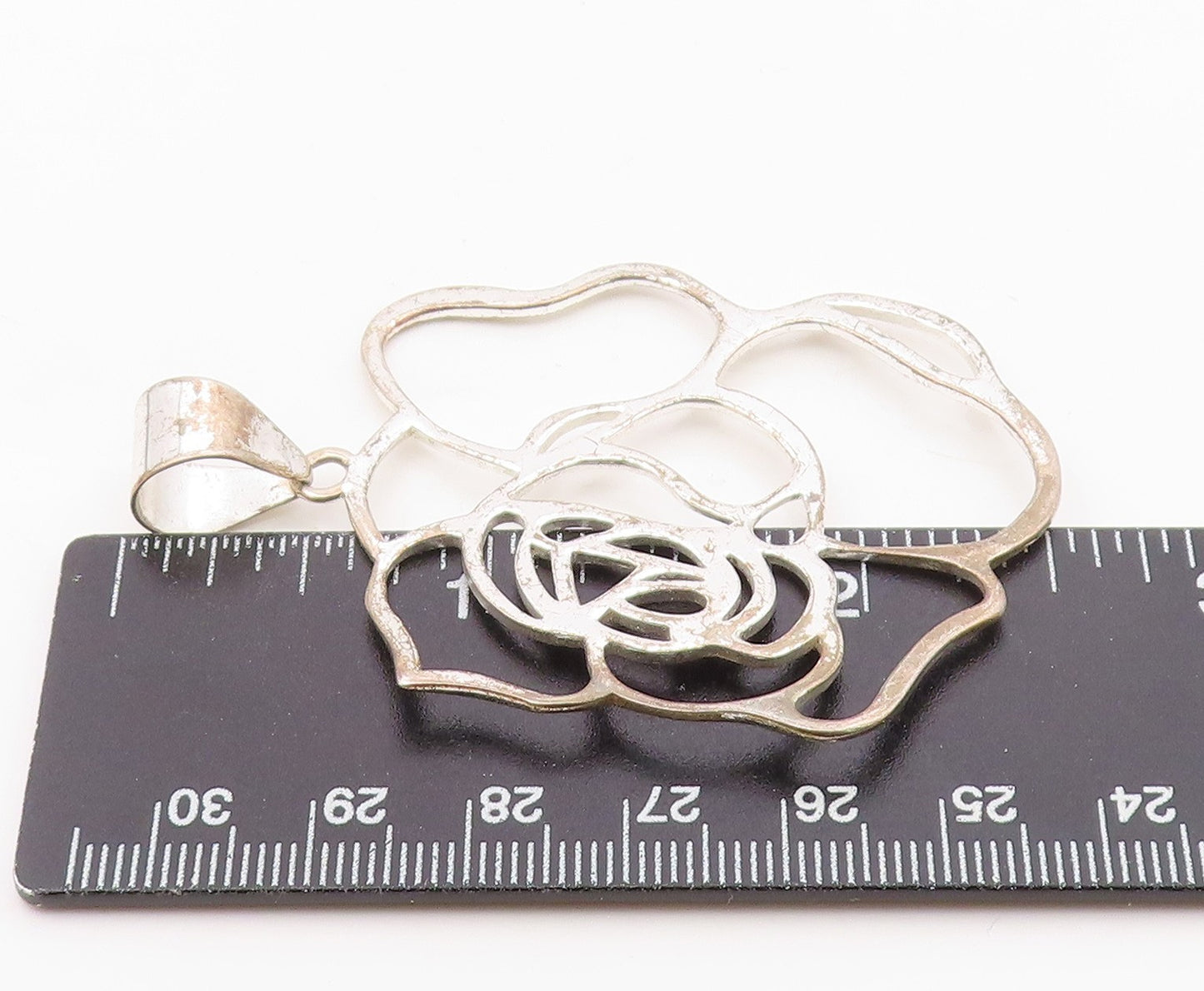 925 Sterling Silver  Vintage Shiny Open Flower Motif Drop Pendant  PT6386
