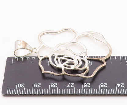 925 Sterling Silver  Vintage Shiny Open Flower Motif Drop Pendant  PT6386