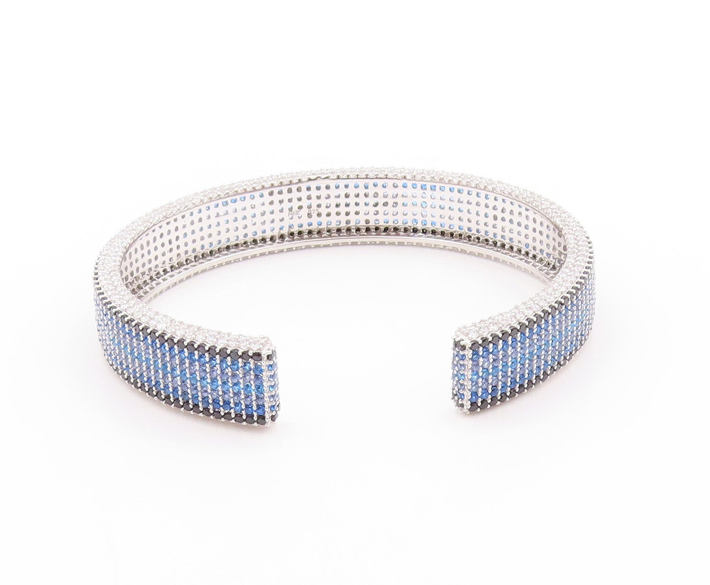 925 Sterling Silver Vintage Bracelet Designer Blue White CZ Spinel Cuff  BT11200