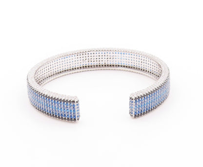 925 Sterling Silver Vintage Bracelet Designer Blue White CZ Spinel Cuff  BT11200