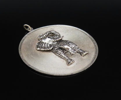 925 Sterling Silver  Vintage 3D Textured Elephant Round Mesh Pendant  PT21897