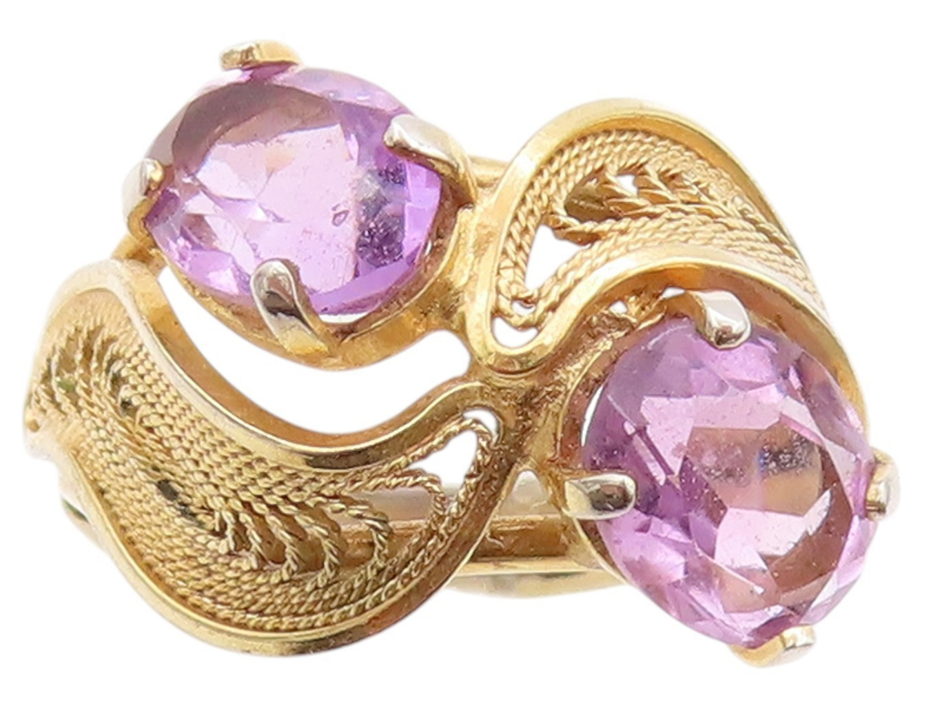 925 Sterling Silver Vintage Ring Gold Plated Amethyst Wire Work  Sz 6.5  RG32767