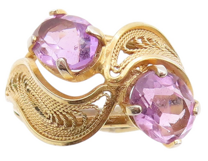 925 Sterling Silver Vintage Ring Gold Plated Amethyst Wire Work  Sz 6.5  RG32767
