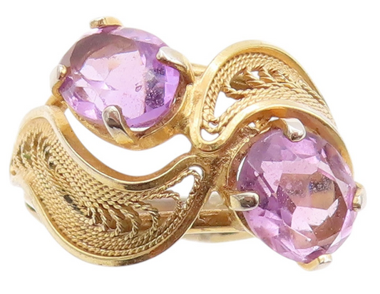 925 Sterling Silver Vintage Ring Gold Plated Amethyst Wire Work  Sz 6.5  RG32767