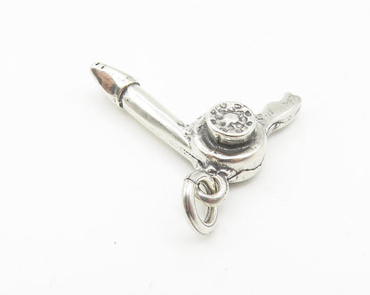 925 Sterling Silver  Vintage Petite Shiny Hair Blow Dryer Drop Pendant  PT8577