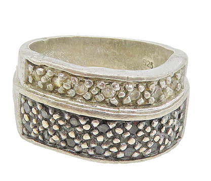 925 Sterling Silver  Vintage Topaz & Hematite Band Ring Sz 5  RG15749